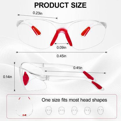 80 Pack Clear Safety Glasses Bulk (Red Nose Bridge)