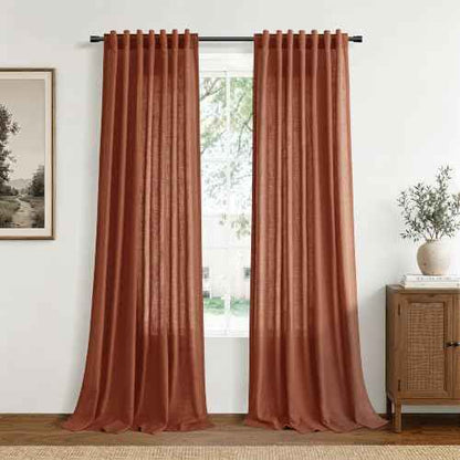 Terracotta Linen Curtains 108 Inches Long for Living Room 2 Panels (Terracotta / 52"W x 108"L (Pack of 2))