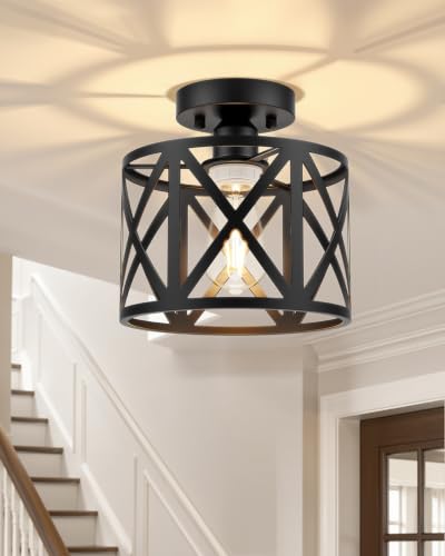Farmhouse Semi Flush Mount Ceiling Light Fixture E26 Black