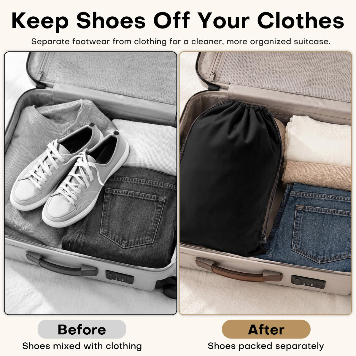 4 Pack Large Shoe Bags for Travel (Black)