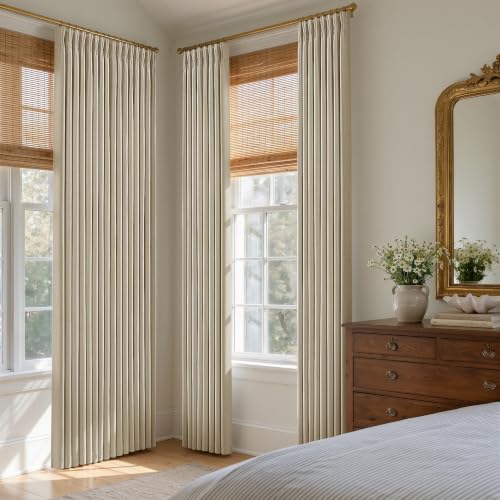 Oatmeal Pleated Linen Blackout 84 Inch Curtains for Bedroom Living Room (Oatmeal / 50"W x 84"L (Pack of 2))