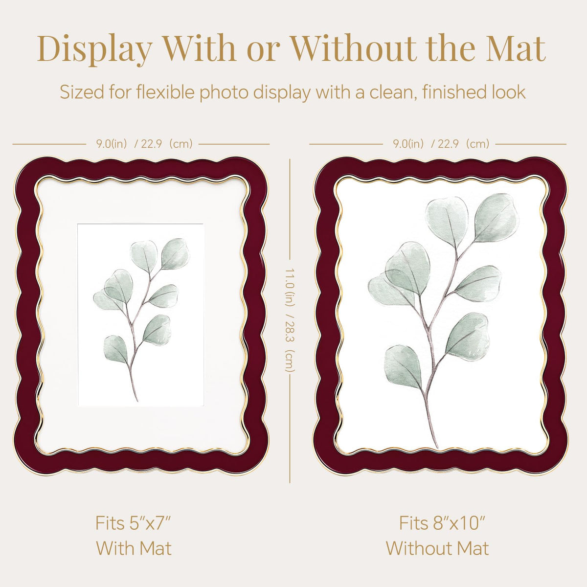 8x10 Scalloped Wavy Metal Picture Frame (Oxblood Burgundy / 8x10)