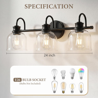 3 Lights 24" Bathroom Vanity Light Fixtures (Black / 3 Lights)
