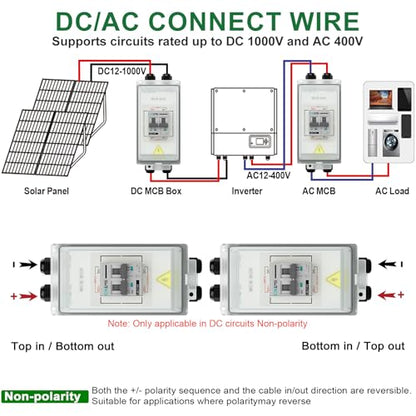 CNLONQ Solar Panel Disconnect Switch 20A~63A 1000V DC PV Circuit Breaker IP66 Waterproof with PV Connector and Install Hook for Outdoor Home Solar Panel Systems