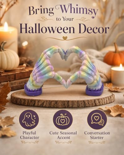 Halloween Decor Handmade 6.7'' Resin Heart Figurine (Pastel Skeleton Hand)