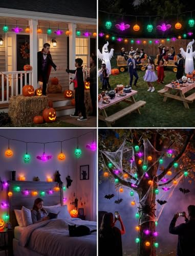8.5FT Halloween Pumpkin Skull Bat String Lights (Pumpkin Skull Bat)