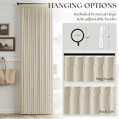 Cream Beige Pleated Linen Blackout Curtains 100 Inches Long for Bedroom (Cream Beige / 50"W x 100"L (Pack of 2))