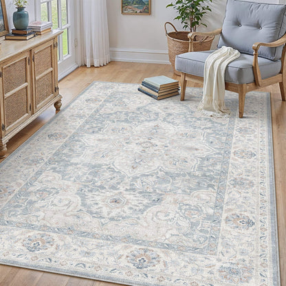Blue 4x6 Washable Area Rugs Vintage Indoor Carpet (E| Blue / 4' x 6' (Rectangular))