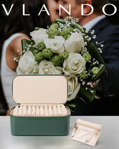 Jewelry Boxes for Women with 12 Clear Velvet Zipper Pouches (D.12 PCS Green)