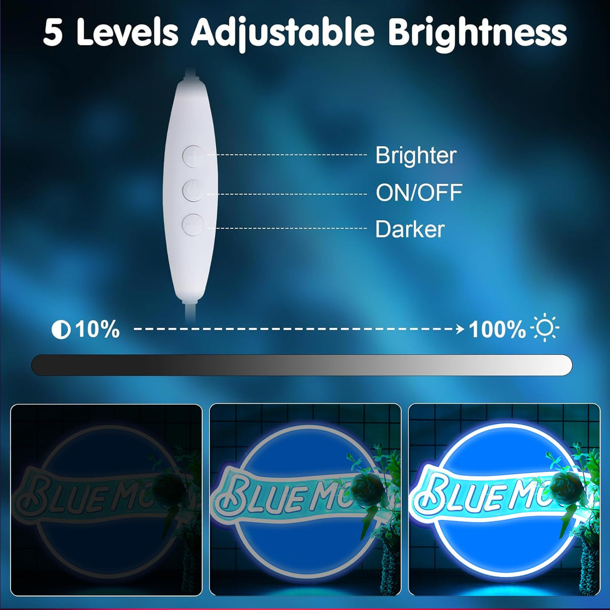 Blue Moon Neon Signs for Wall Decor Neon Lights for Bedroom Led Signs Suitable for Man Cave Bar Pub Restaurant Christmas Birthday Party Gift 5V Usb Power (Blue Moon 002 CY)