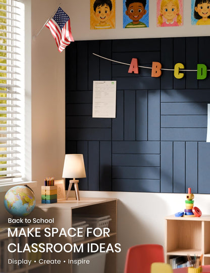 Felt Bulletin Board & Cork Board Alternative 36'' x 24'' (Carbon Blue / Bold-stripe 6-pack)
