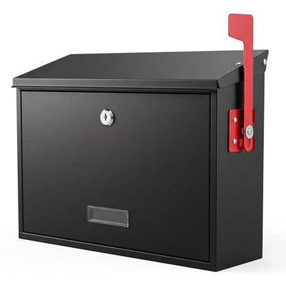 Locking Wall Mount Mailbox with Outgoing Mail Flag & Spring Clip