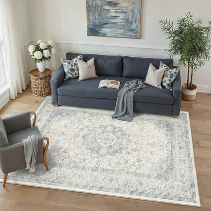 4x6 Blue Washable Area Rug Non Slip Vintage Carpet (Vintage | Blue / 4' x 6' (Rectangular))