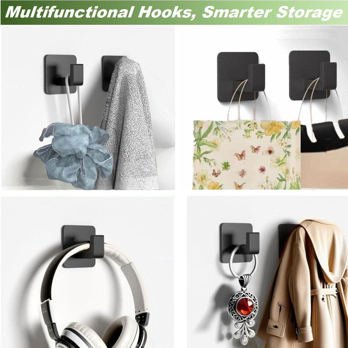 Adhesive Shower Hooks (Adhesive "7" Shape -2 Pack / Black)