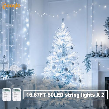 2 Pack String Lights Battery Operated (50 LED x2 / Cool White)