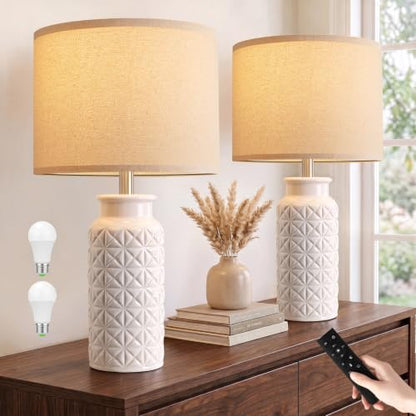 22.6" Modern Ceramic Bedside Lamps Set of 2