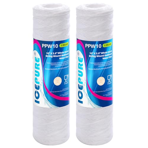 5 Micron 10" x 2.5" String Wound Sediment Water Filter Cartridge for Well filter Universal Replacement for Any 10 inch RO Unit
