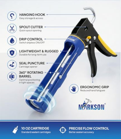 9" Dripless Caulking Gun with Swivel Body Smooth Rod Spout Cutter and Unblock Pin Manual Caulk Gun for 10 oz Cartridge Plastic Sealant Gun for Silicone Sealant Caulk Adhesive