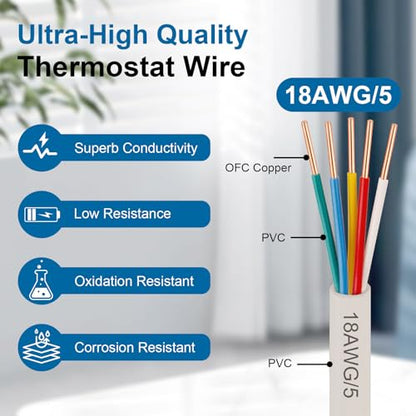 18 5 Thermostat Wire 20FT (white-18/5 / 20FT)