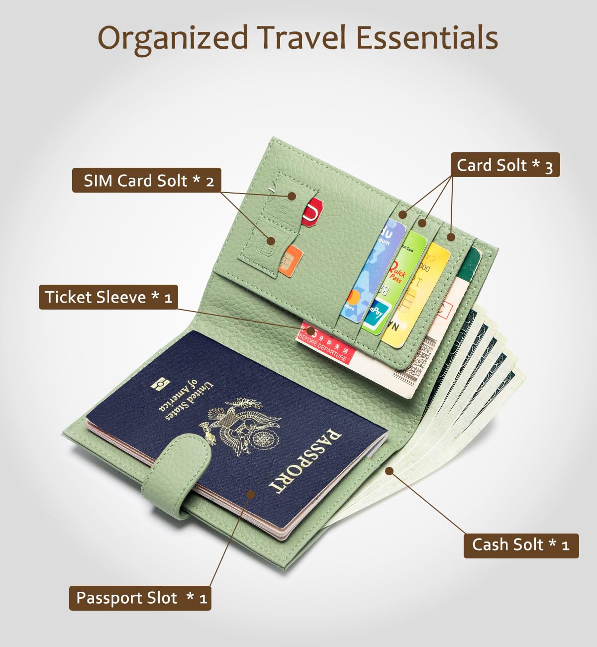Leather RFID Passport Holder for Travel Women with Gift Box (Light Green)