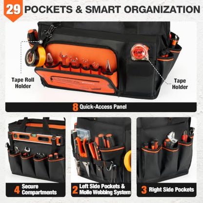 Tool Bag, 18-Inch Tool Tote, 29 Pockets Waterproof Tool Organizer Bag