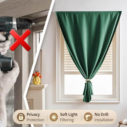 Adhesive Curtain Blackout Curtains with No Rod (Dark Green / 71"W x 59"H)