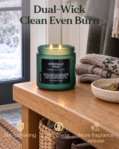 Emerald Pine Scented Christmas Candles Non Toxic 11.6Oz Soy Wax 70H (Medium Jar / EmeraldPine)