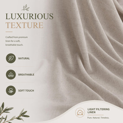 Oatmeal Linen Curtains 90 Inches Long for Living Room 2 Panels (Oatmeal / 52"W x 90"L (Pack of 2))