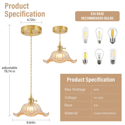 Vintage Pendant Lights Kitchen Island 2 Pack (Amber 2PK)