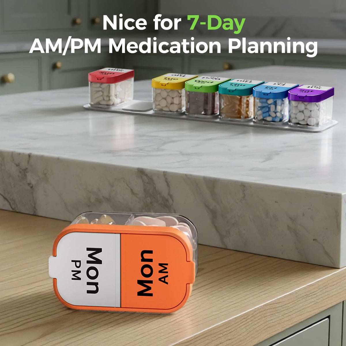 Extra Large Pill Organizer 2 Times a Day (Rainbow/White)