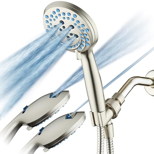 Seen-On-TV High Pressure 8-mode Handheld Shower Head - 2-mode Power Wash to Clean Tub, Tile & Pets, Stay-Clean Nozzles, Extra Long 6 ft. Stainless Steel Hose, Wall & Overhead Brackets