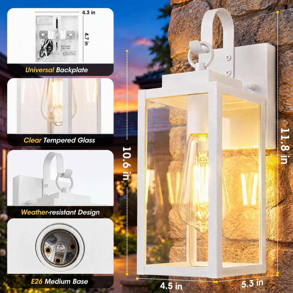 11.8" Porch Light (1 PACK / White)