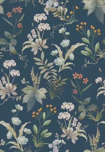 Peel and Stick Wallpaper Black Floral Self Adhesive Vinyl Wallpaper Waterproof Vintage Decor Wallcovering for Bedroom