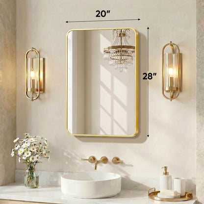 Bathroom Mirror (Gold-round Corner / 20"L x 28"W)