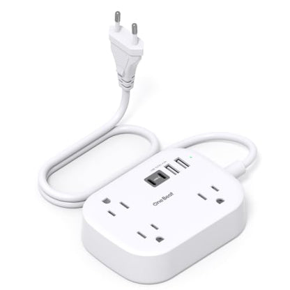 European Travel Plug Adapter with 3Ft Extension Cord