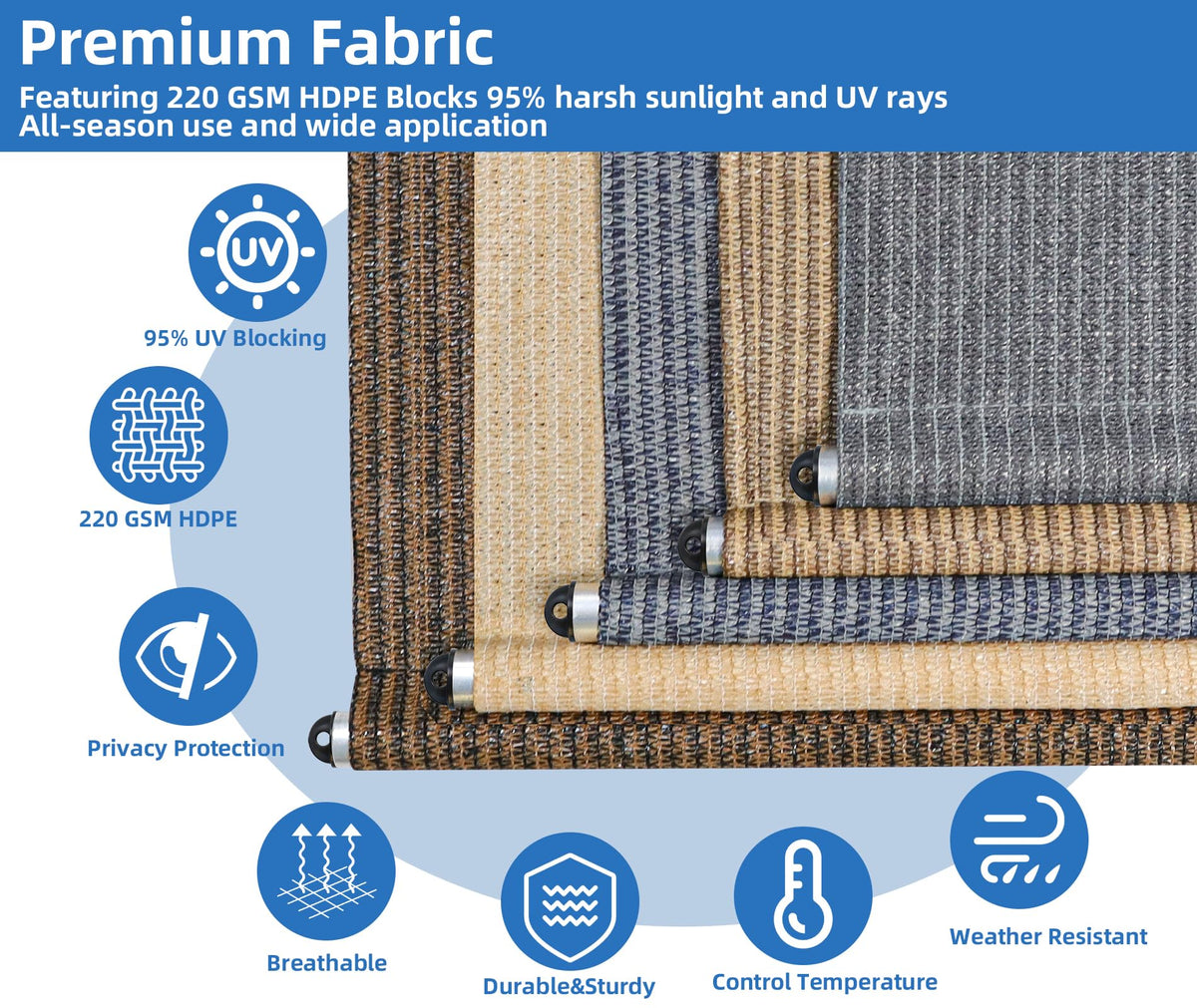 Outdoor Roller Shades for Patio 8 ft Wide (Blue Gray / 96"W x 96"H)