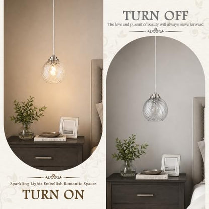 6" Nickel Globe Pendant Light 2 Pack Ribbed Glass Pendant Lights Kitchen Island Height Adjustable Mid (Nickel & Fluted Glass / 6 Inch)