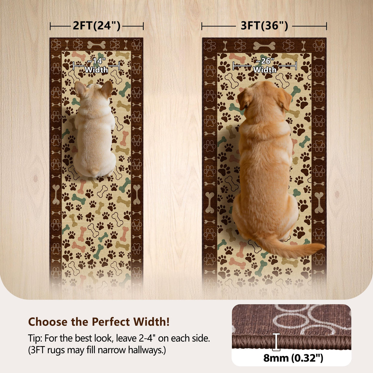 Waterproof 3x5 Runner Rug Non Slip Floor Runners for Dogs (Paw Beige / 3' x 5' (Runner))