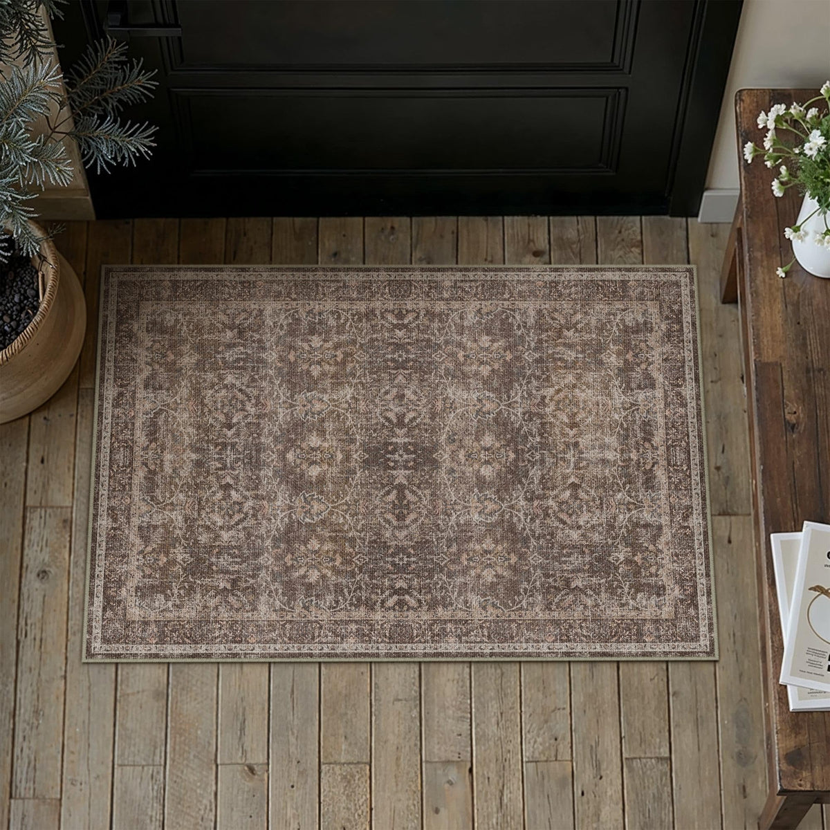 Red Brown 2x3 Washable Area Rugs Entryway (Q| Red Brown / 2' x 3' (Rectangular))