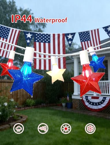 25FT Red White and Blue LED Star Lights (Red White Blue Star Lights / 25FT)