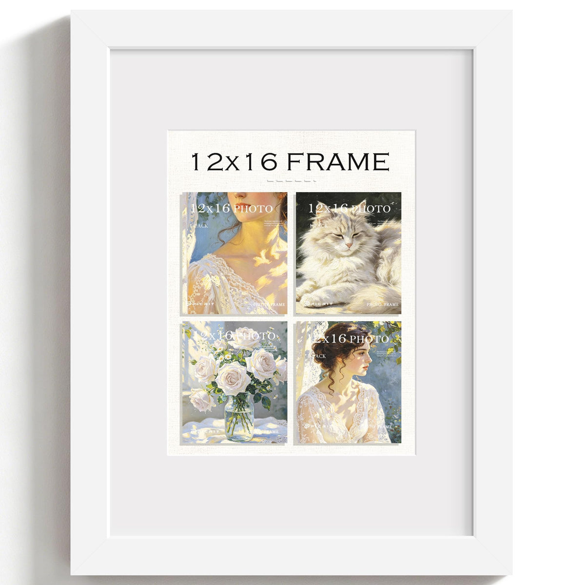 12x16 White Wooden Picture Frame (White Frame White Mat / 12x16)