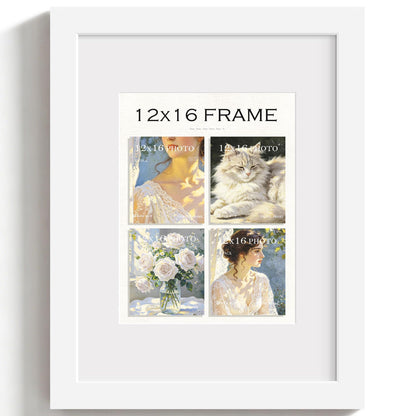 12x16 White Wooden Picture Frame (White Frame White Mat / 12x16)
