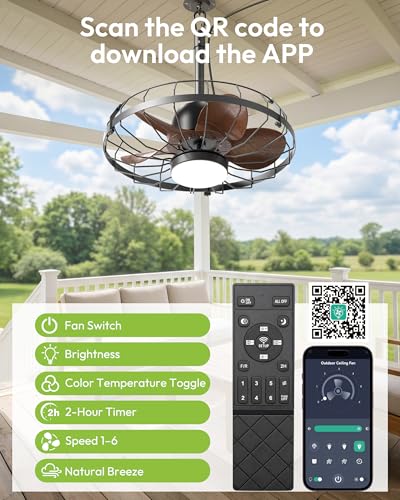 20" Outdoor Ceiling Fan with Light for Patio