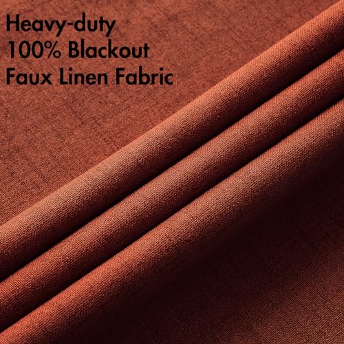 100% Blackout Linen Curtains for Bedroom 52x45 Inches Burnt Orange (Burnt Orange / 52"W x 45"L (Pack of 2))