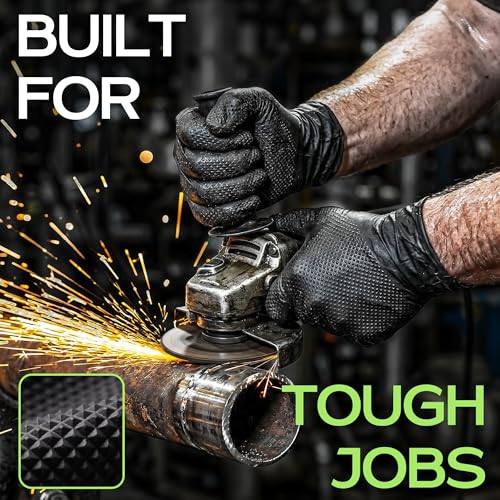 HEAVY DUTY 8 Mil Black Nitrile Gloves Disposable Latex Free Raised Diamond Textured Industrial Mechanic Gloves 1000PCs