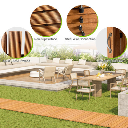 12FTx25'' W Wooden Garden Parhway Walkway Oversize Outdoor Roll Out Decorative Patio Path Pavers Flooring Non (Brown / 12FT-Straight)