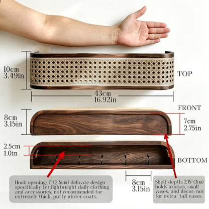 Solid North American Black Walnut Wall Coat Rack with Shelf