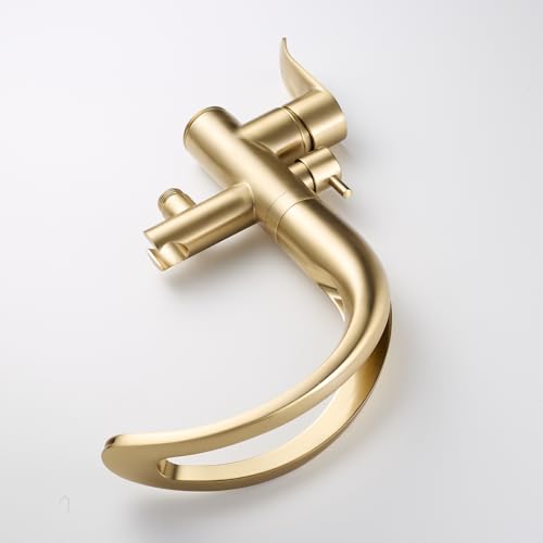 Freestanding Bathtub Faucet Stand Alone High Flow Brass Brush Gold Tub Filler