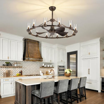 44" Wagon Wheel Chandelier Ceiling Fan with 12 Lights