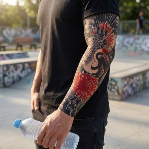 2 Pcs Tiger Dragon Crane Tattoo Arm Sleeves